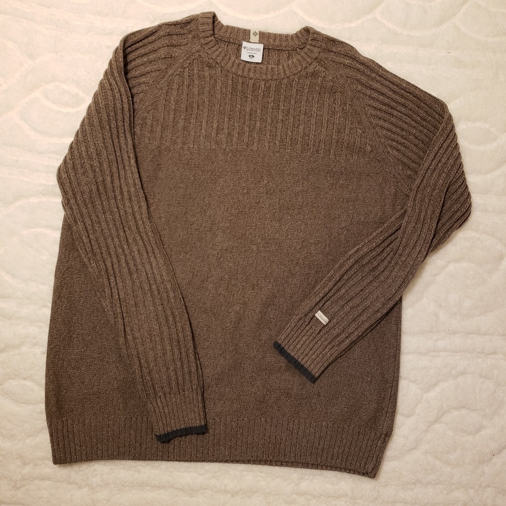 Columbia Tan Cotton Sweater with ribbed detail
